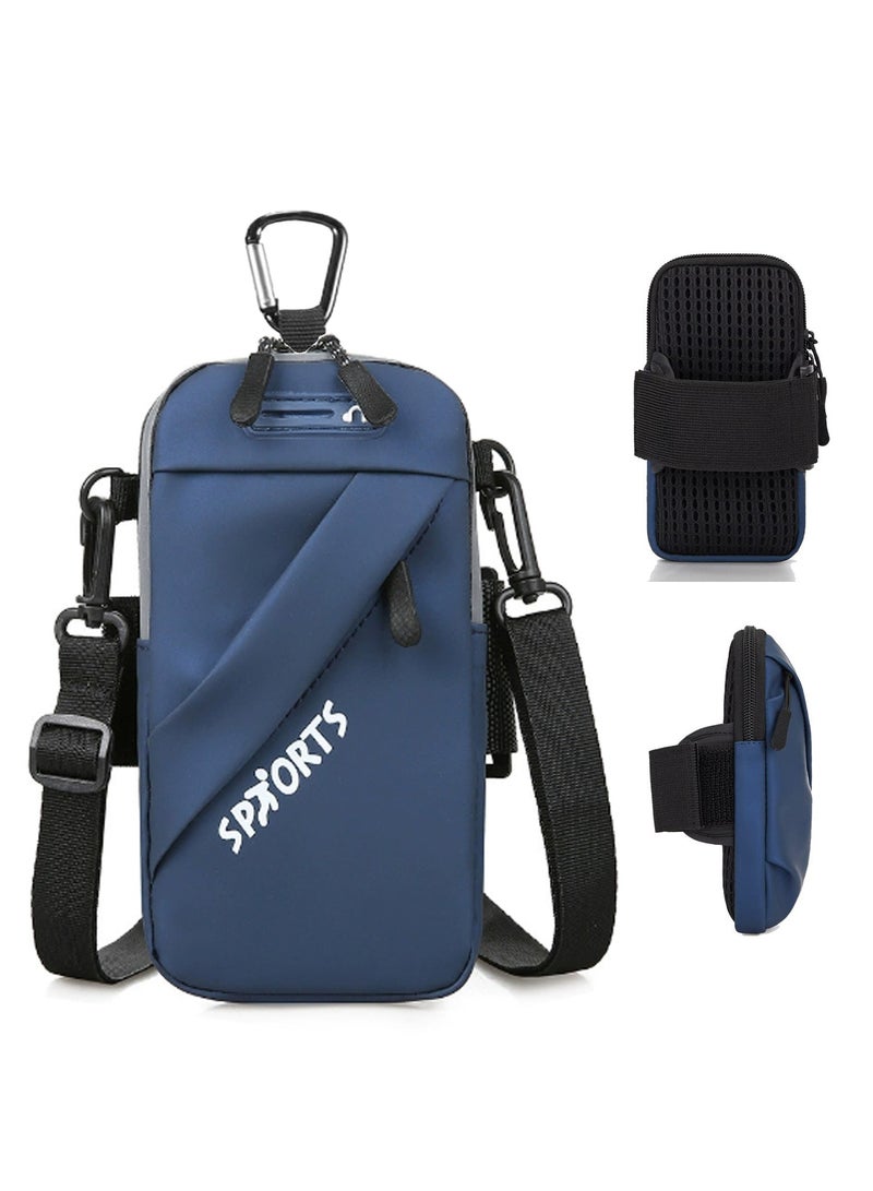 Mobile Phone Holder Arm Strap, Small Crossbody Leather Case Bag With Arm Strap, Suitable For Iphone And All Phones, Used For Running, Walking, Hiking, And Cycling (Plus Size, Blue) - Image 1