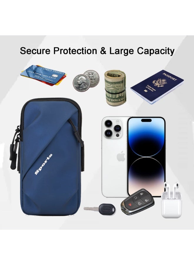 Mobile Phone Holder Arm Strap, Small Crossbody Leather Case Bag With Arm Strap, Suitable For Iphone And All Phones, Used For Running, Walking, Hiking, And Cycling (Plus Size, Blue) - Image 3