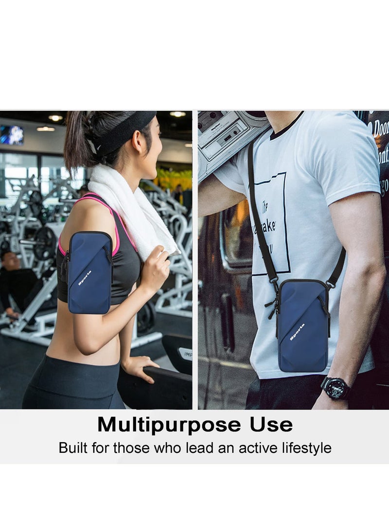 Mobile Phone Holder Arm Strap, Small Crossbody Leather Case Bag With Arm Strap, Suitable For Iphone And All Phones, Used For Running, Walking, Hiking, And Cycling (Plus Size, Blue) - Image 5
