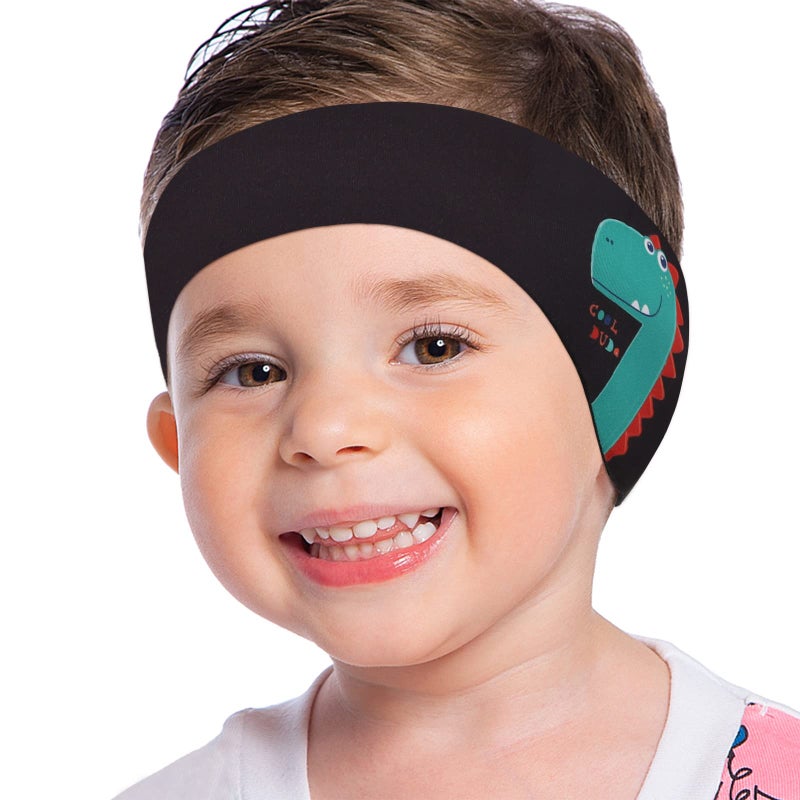 MoKo Swimming Headband for Kids, Cute Dinosaur Swinmmers Headband Ear Band for Kids Keep Water Out Waterproof Ear Protection Band for Bathing Swimming Ear Band for Kid Age 4-17 M Size - Black - Image 1