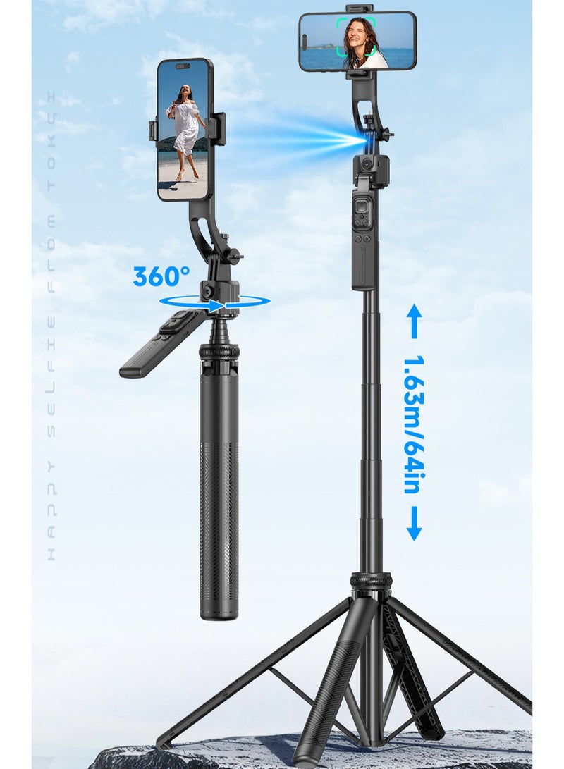 عصا سيلفي ذكية بتقنية تتبع AI مع جيمبال مانع للاهتزاز، حامل ثلاثي الأرجل قابل للدوران 360°، تصوير مستقر، بدون الحاجة إلى تطبيق، زاوية عدسة قابلة للتعديل، تحكم عن بعد، تصميم قابل للطي - Image 1