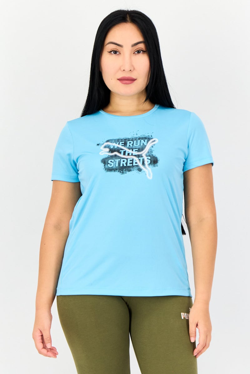 PUMA Women Sportswear Fit Short Sleeves Running T-shirt, Light Blue - Image 1