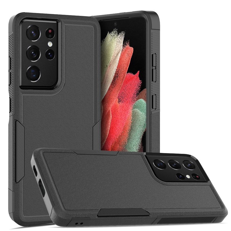 HuHa Case Cover Samsung Galaxy S21 Ultra 5G 2 in 1 PC + TPU Phone Case(Black) - Image 1