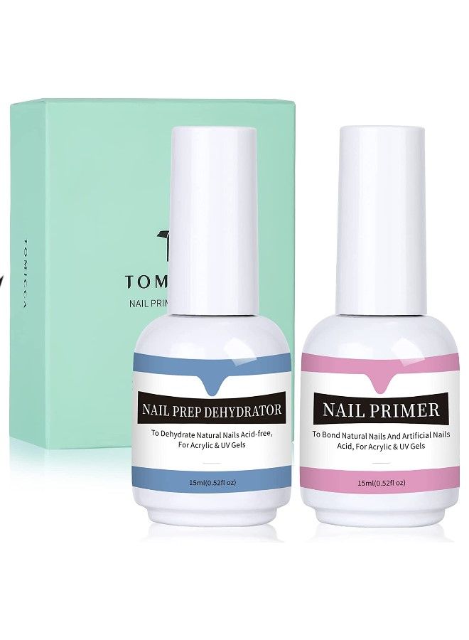 Tomica Professional Acid Free Natural Nail Prep Dehydrator with Fast Air Dry Superior Bonding Primer Set