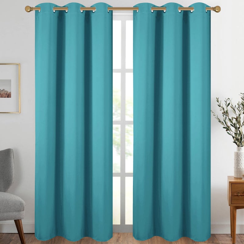 Diraysid Teal Grommet Blackout Curtains for Bedroom Thermal Insulated Room Darkening Curtains Drapes 42 x 84 inch 2 Panels