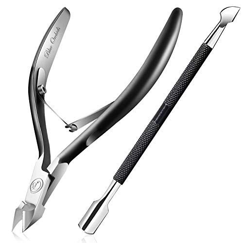 Blueorchids Cuticle Trimmer with Cuticle Pusher - Cuticle Remover Cuticle Nipper Professional Stainless Steel Cuticle Cutter Clipper Durable Pedicure Manicure Tools for Fingernails and Toenails - Half Jaw - Image 1