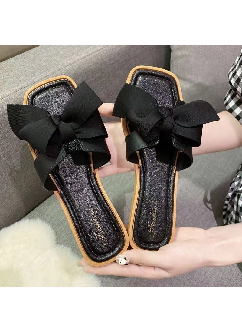 Generic - Non-Slip Fashionable Womens Sliders NC black [khaki with bow]] - Image 1