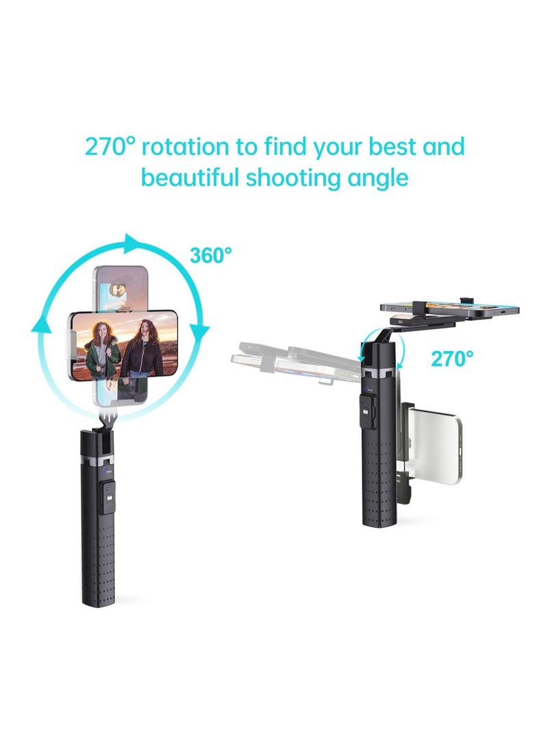KASTWAVE Selfie Stick, with Fill Light Phone Clip Tripod Quadrupod Wireless Bluetooth Remote Control Selfie Stick, Stainless Steel Expandable Compatible with All Mobile Phones black  - Image 3