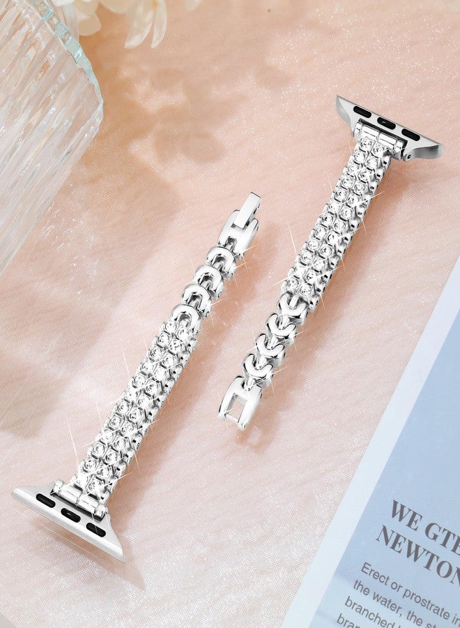 Mazuboho Slim Bling Band Compatible with Apple Watch Bands for Women 38mm 40mm 41mm 42mm 44mm 45mm 46mm 49mm, Diamond Metal Apple Watch Band for iWatch Series 11 10 9 8 7 SE 6 5 4 3 2 1, Ultra 3 Ultra2 Ultra - Image 5
