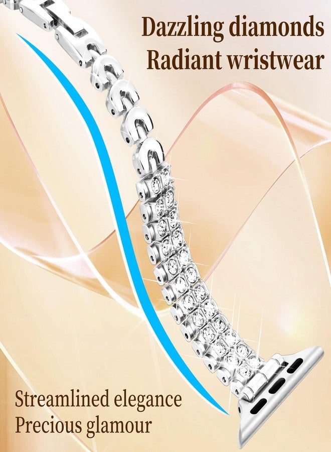 Mazuboho Slim Bling Band Compatible with Apple Watch Bands for Women 38mm 40mm 41mm 42mm 44mm 45mm 46mm 49mm, Diamond Metal Apple Watch Band for iWatch Series 11 10 9 8 7 SE 6 5 4 3 2 1, Ultra 3 Ultra2 Ultra - Image 4