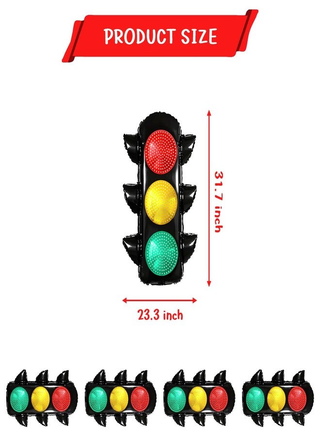 4 بالونات من رقائق الألومنيوم على شكل إشارات مرور، مقاس 23.3 × 31.7 بوصة، مستلزمات تزيين حفلات ذات طابع سباق، ألوان أحمر وأصفر وأخضر - Image 2