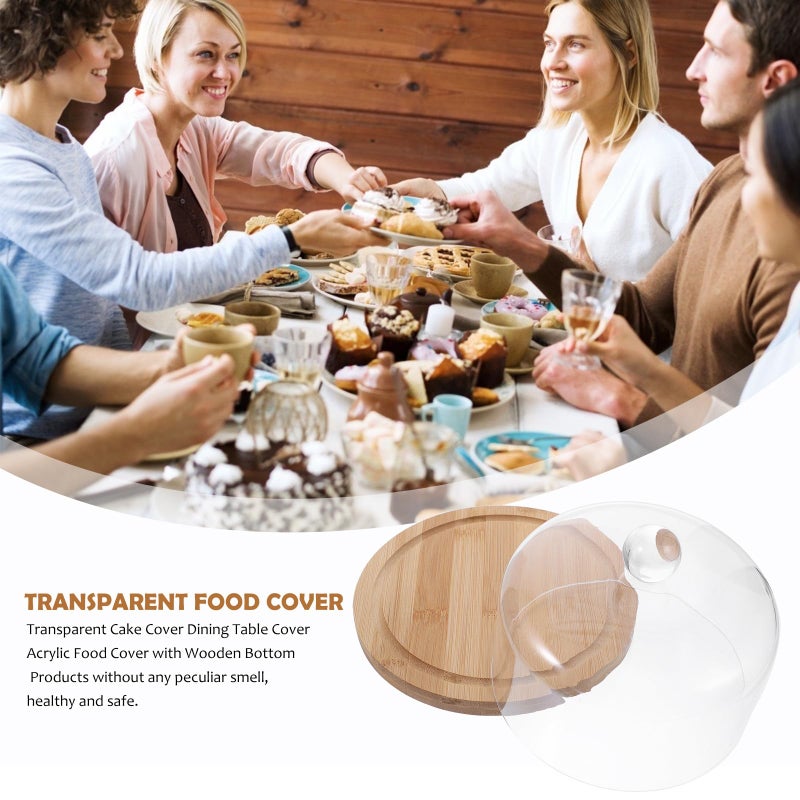 Acrylic Cake Dome Cover With Wooden Base For Dessert Presentation Kitchen Serving - Image 3