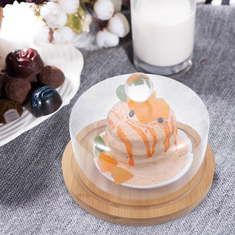 Acrylic Cake Dome Cover With Wooden Base For Dessert Presentation Kitchen Serving - Image 5