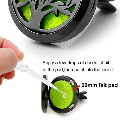 RoyAroma 2PCS Tree of Life Car Diffuser Aromatherapy Essential Oil Black Stainless Steel Locket with Vent Clip 12 Felt Pads - Image 4