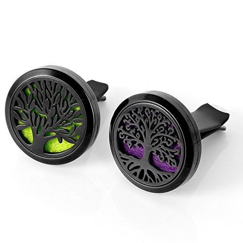 RoyAroma 2PCS Tree of Life Car Diffuser Aromatherapy Essential Oil Black Stainless Steel Locket with Vent Clip 12 Felt Pads - Image 5