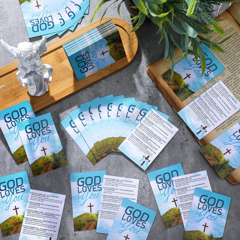Noveread 200 Pcs Gospel Tract Card Salvation Cards Pocket Holy Postcard Prayer Postcards Christian Inspirational Bible Verses Bookmark For Christian Gift(God Loves You) - Image 3