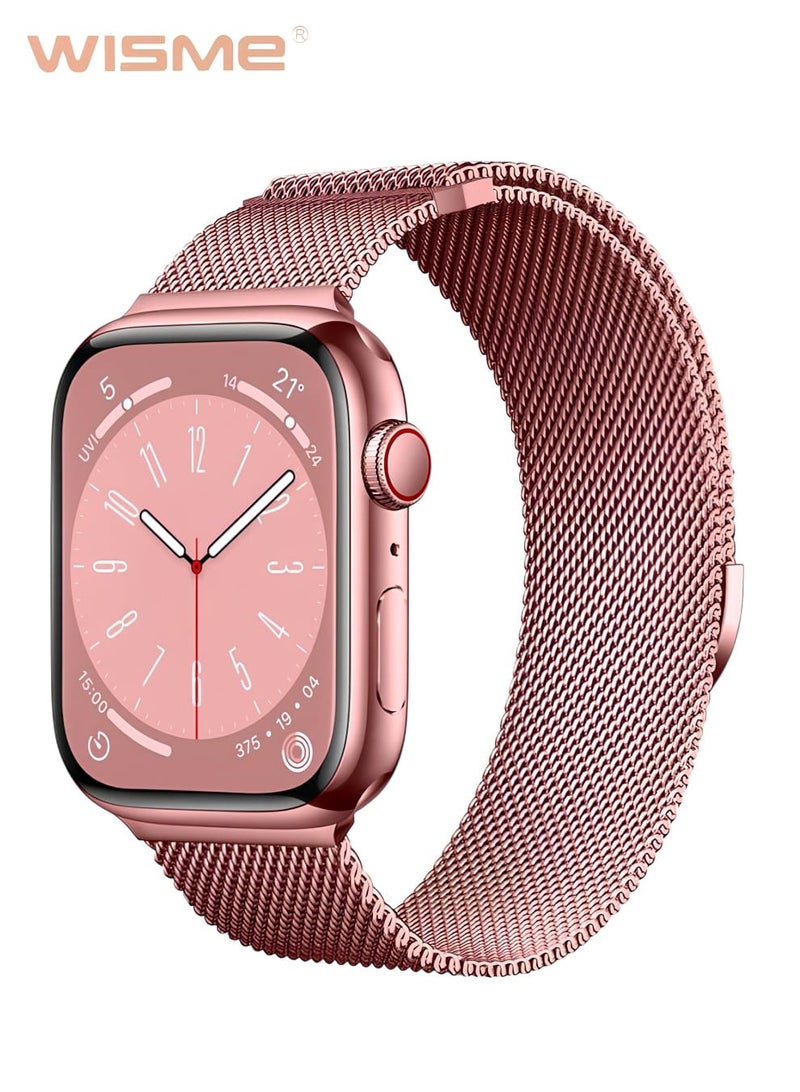 WISME The Wisme X28 Mini is a stylish and compact smartwatch crafted with a modern pink aesthetic and floral accents, making it an ideal accessory for women who value both fashion and functionality. Its premium metal mesh strap and lightweight build ensure all-day comfort, while the vivid display offers clear visibility and smooth touch response for effortless control. - Image 1