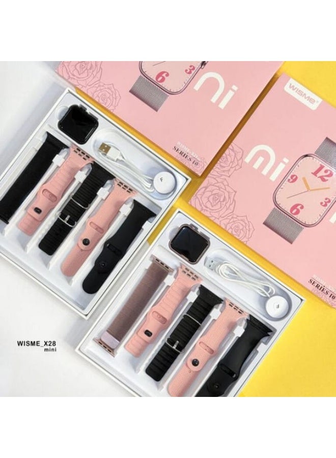 WISME The Wisme X28 Mini is a stylish and compact smartwatch crafted with a modern pink aesthetic and floral accents, making it an ideal accessory for women who value both fashion and functionality. Its premium metal mesh strap and lightweight build ensure all-day comfort, while the vivid display offers clear visibility and smooth touch response for effortless control. - Image 2