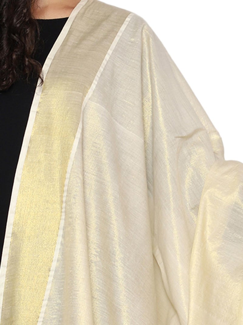 Fashily Tissue Women's Kerala Kasavu Off White Dupatta Length 2.2M | Width 46 Inches (Gold Kasavu) - Image 4