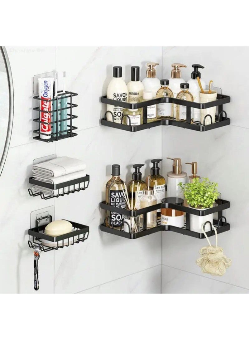 5-Piece Metal Corner Set – Includes 2 Metal Corners, 2 Spice Holders, and Brush Holder – Versatile Use for Kitchen and Shower - Image 1
