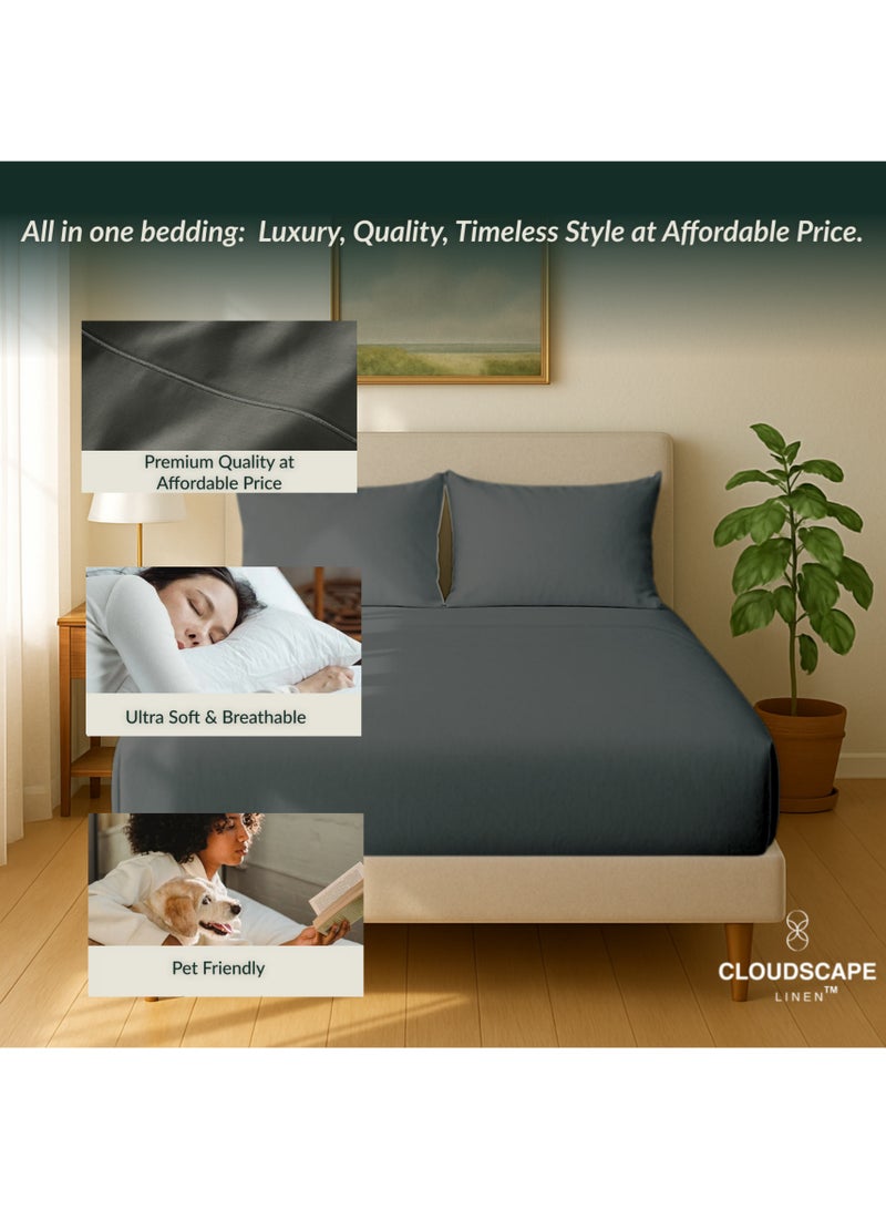 كلاود سكيب لينين Cloud Scape Linen 600 Thread Count Egyptian Cotton Sheet Set( Single, Charcoal) - Image 5