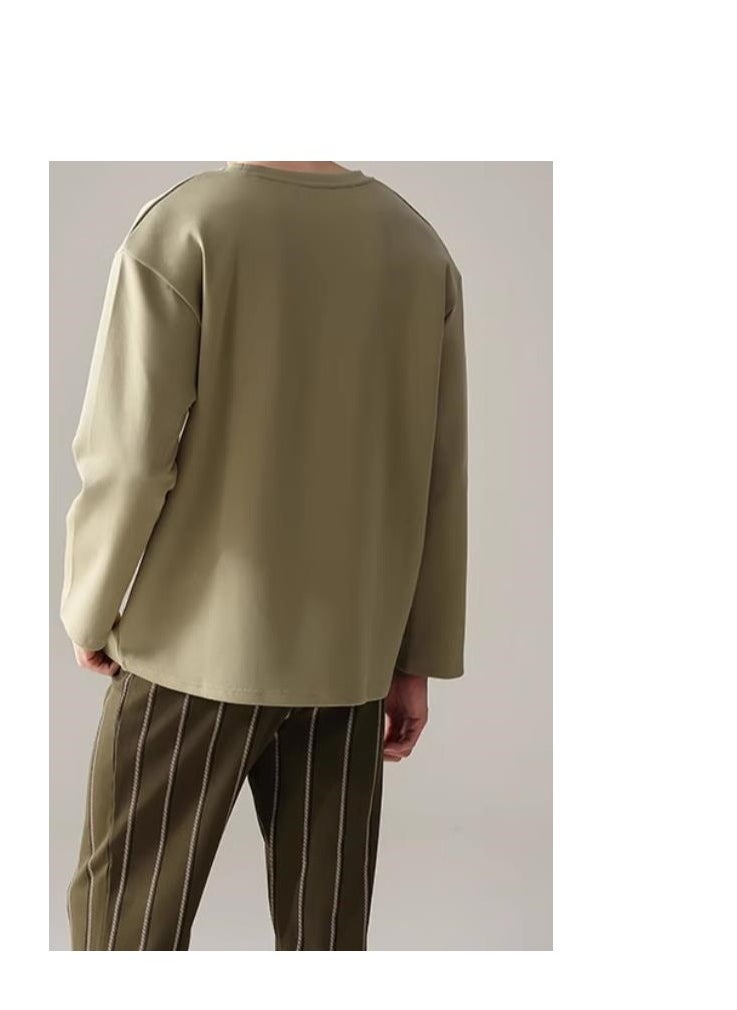 MIIOW - Men's Pure Cotton Long Sleeved Casual Simple Round Neck Home Suit Set - Image 1