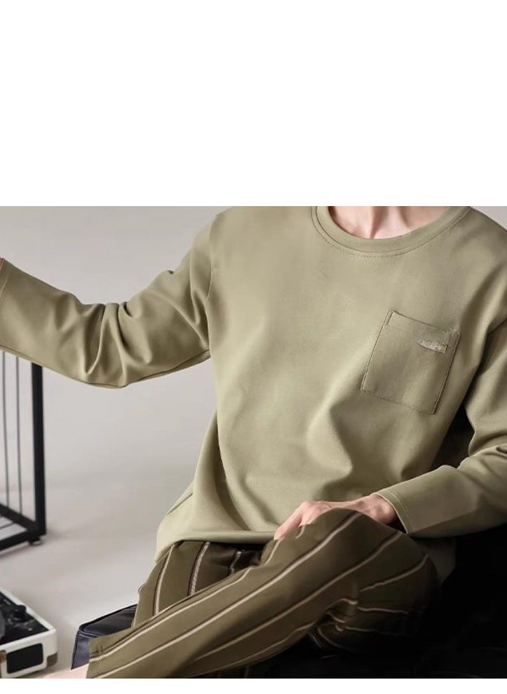 MIIOW - Men's Pure Cotton Long Sleeved Casual Simple Round Neck Home Suit Set - Image 1