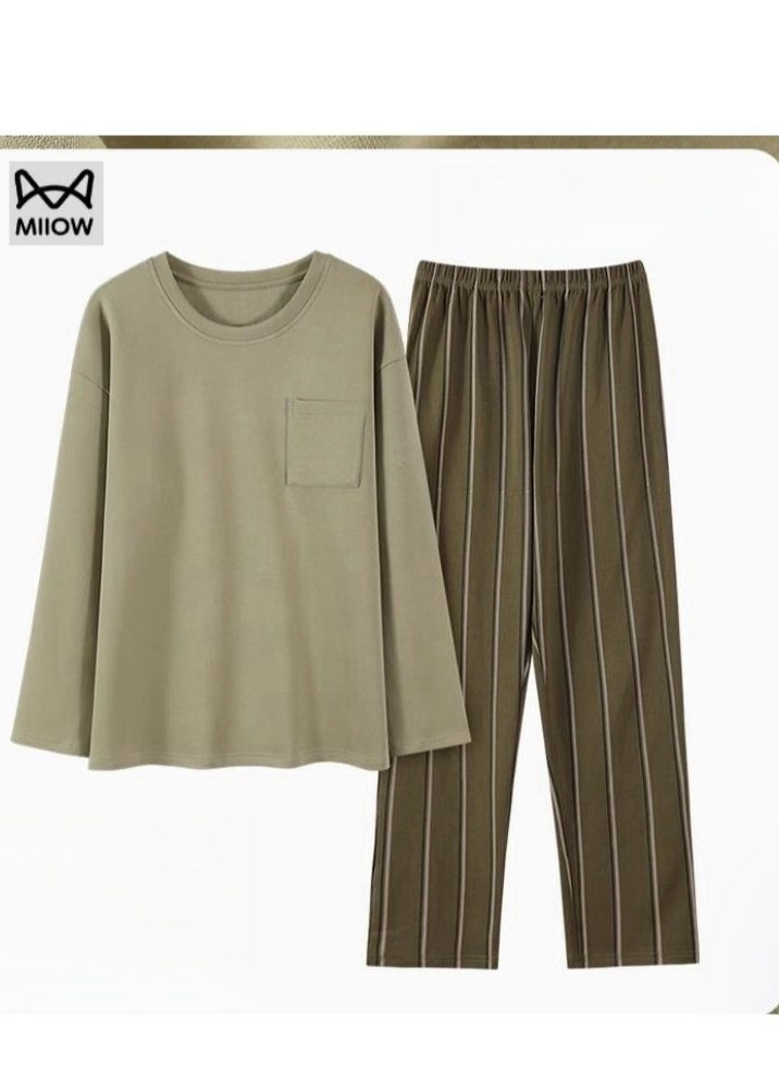 MIIOW - Men's Pure Cotton Long Sleeved Casual Simple Round Neck Home Suit Set - Image 1