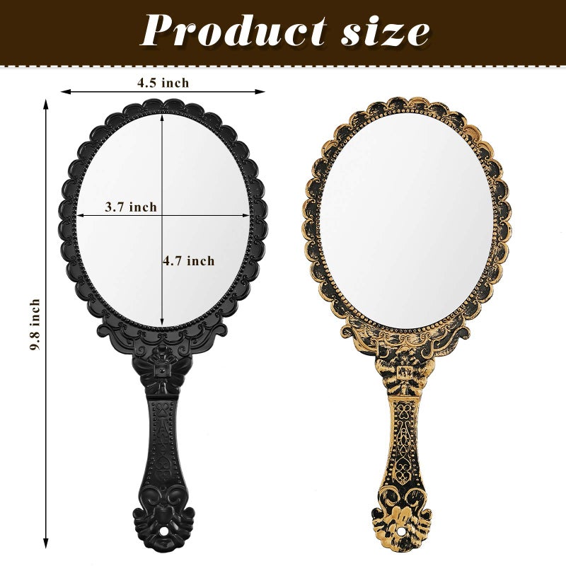Jetec Vintage Handheld Mirrors, 2 Pieces, Black, Bronze, Oval Shaped, Portable, Compact, with Handle, Ideal for Makeup, Hair Styling, Skin Care, Hanging as Decor - Image 2