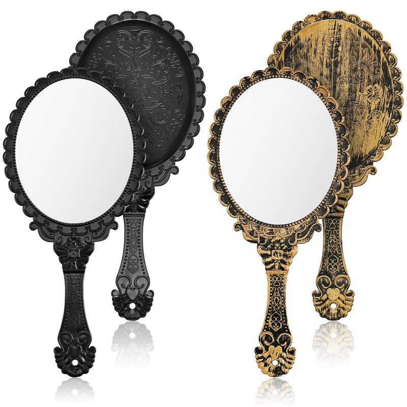 Jetec Vintage Handheld Mirrors, 2 Pieces, Black, Bronze, Oval Shaped, Portable, Compact, with Handle, Ideal for Makeup, Hair Styling, Skin Care, Hanging as Decor - Image 1