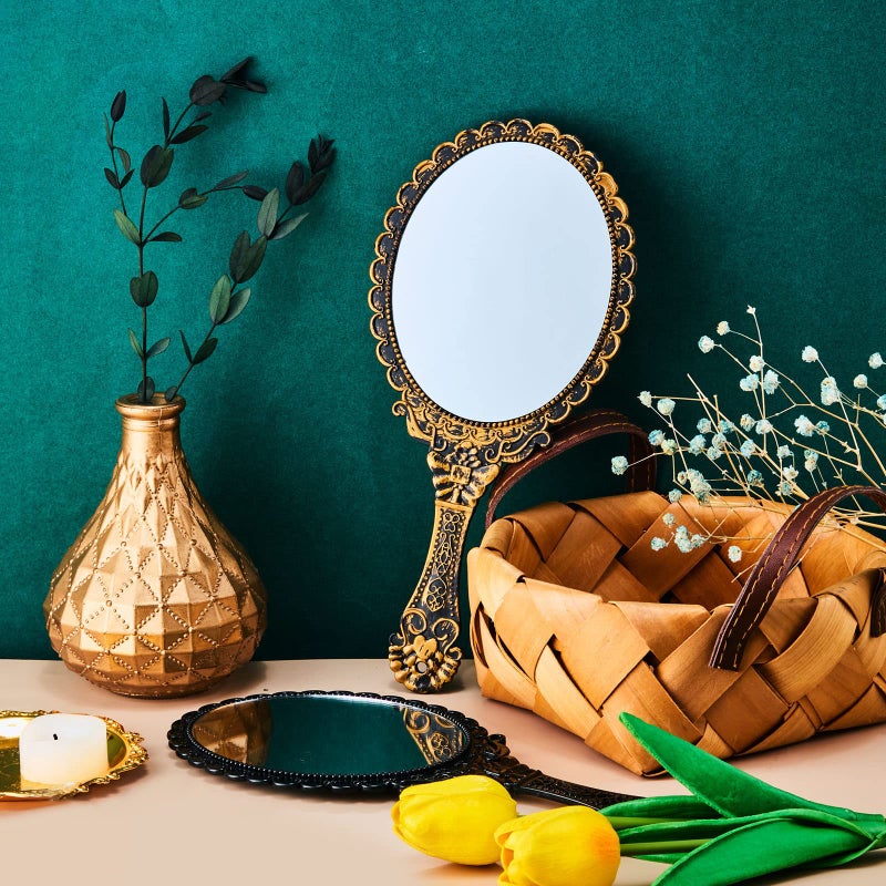 Jetec Vintage Handheld Mirrors, 2 Pieces, Black, Bronze, Oval Shaped, Portable, Compact, with Handle, Ideal for Makeup, Hair Styling, Skin Care, Hanging as Decor - Image 4