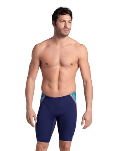 ARENA Performance Men's Camo Kikko Swim Jammer MaxLife Knee-Length Swimsuit Athletic Pool Training Competitive Bathing Suit, Navy/Water Multi, US Size 26 - Image 1