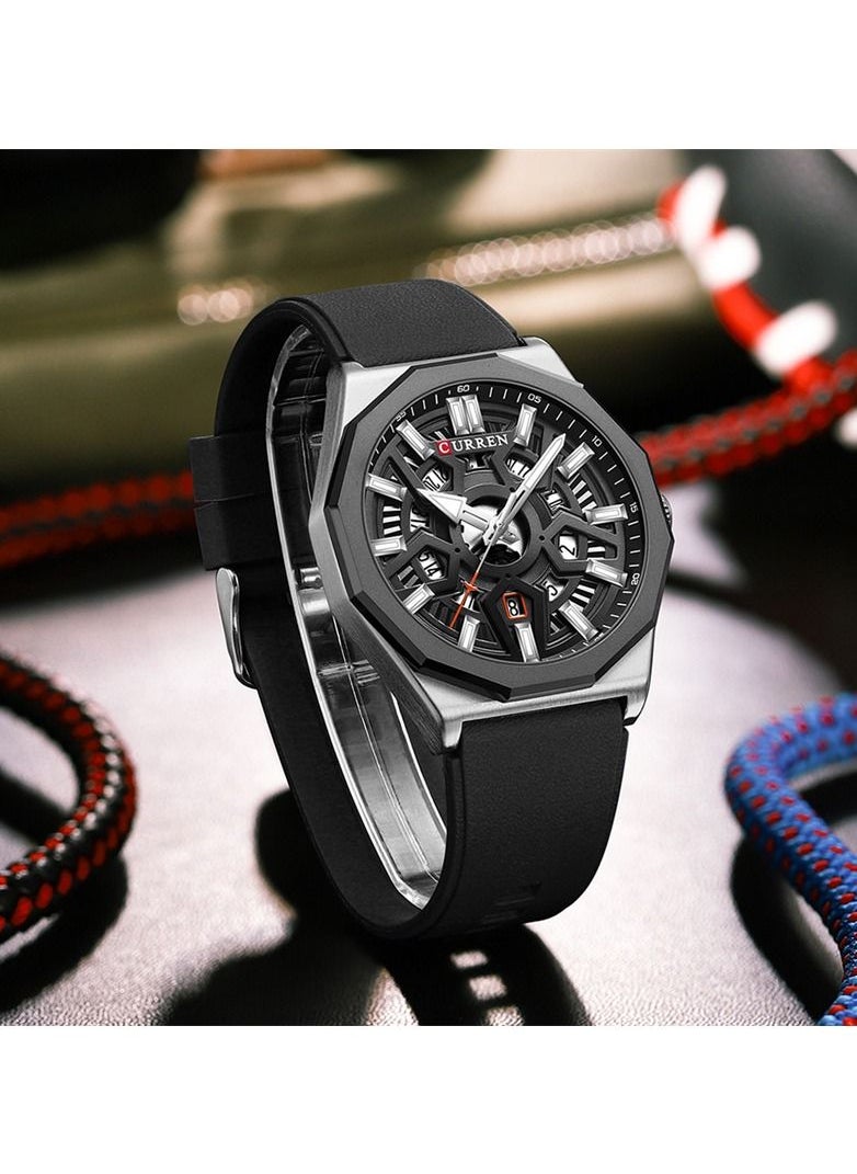 CURREN - Men's 8437 Water Resistant Rubber Watch - 44mm - Black - Image 1