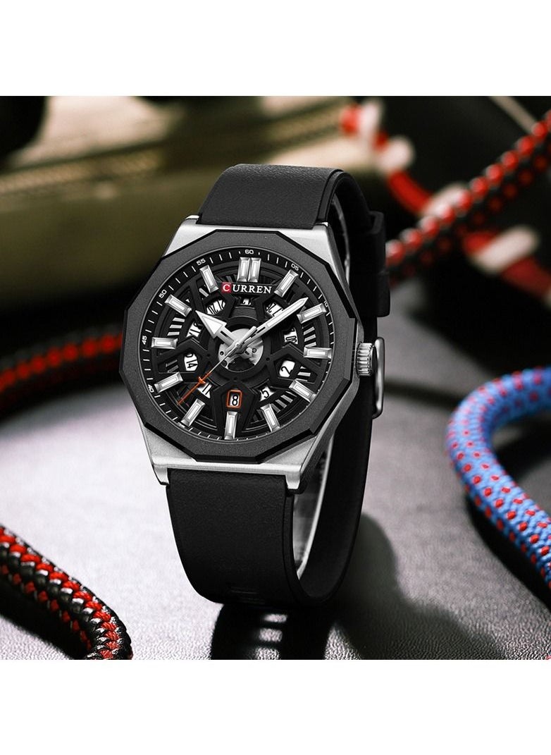 CURREN - Men's 8437 Water Resistant Rubber Watch - 44mm - Black - Image 1