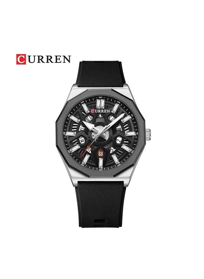 CURREN - Men's 8437 Water Resistant Rubber Watch - 44mm - Black - Image 1