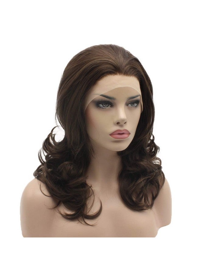 Lushy Stylish Medium Length Ash Brown Mix Wig Heat Friendly Heavy Density Synthetic Lace Front Wig - Image 3