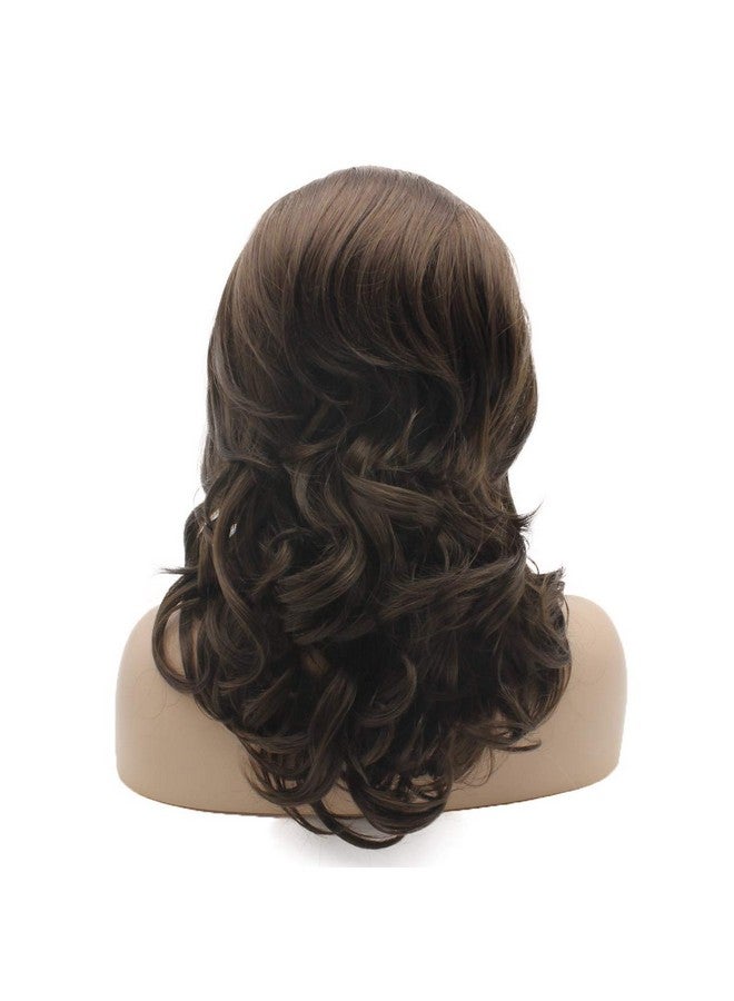 Lushy Stylish Medium Length Ash Brown Mix Wig Heat Friendly Heavy Density Synthetic Lace Front Wig - Image 5