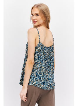 ESPRIT Women Square Neck Sleeveless Allover Print Top, Teal Green Combo  - Image 2