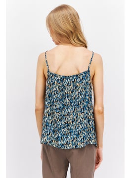 ESPRIT Women Square Neck Sleeveless Allover Print Top, Teal Green Combo  - Image 3