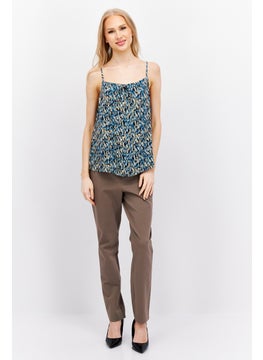 ESPRIT Women Square Neck Sleeveless Allover Print Top, Teal Green Combo  - Image 4