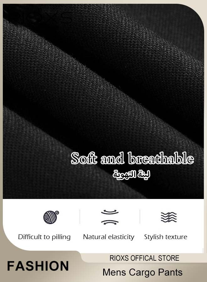 ريوكس بنطلون كارغو رجالي، بنطلون بانك فضفاض غير رسمي مع جيوب متعددة، بنطلون رياضي رجالي بخصر مطاطي ورباط عند الكاحل، بنطلون رياضي خفيف الوزن ومسامي، بنطلون هيب هوب، بنطلون رياضي للارتداء اليومي/الشعبي، أسود - Image 5