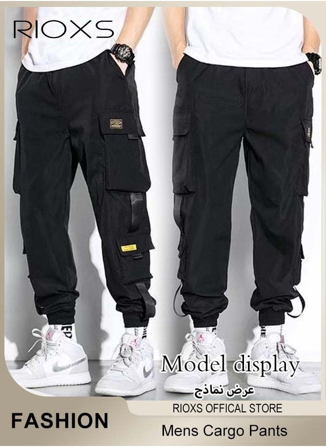 RIOXS Men's Loose Casual Long Pants,Cargo Pants Punk Baggy Pants,Elastic Waist Drawstring Joggers With Multi Pockets,Lightweight Hip Hop Pants For Daily/Streetwear Wear  - Image 5