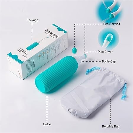 FALONG 500ml Retractable Handheld Portable BidetJet Spray for Personal Hygiene Care with 2 Nozzles and Travel Pouch Green - Image 2