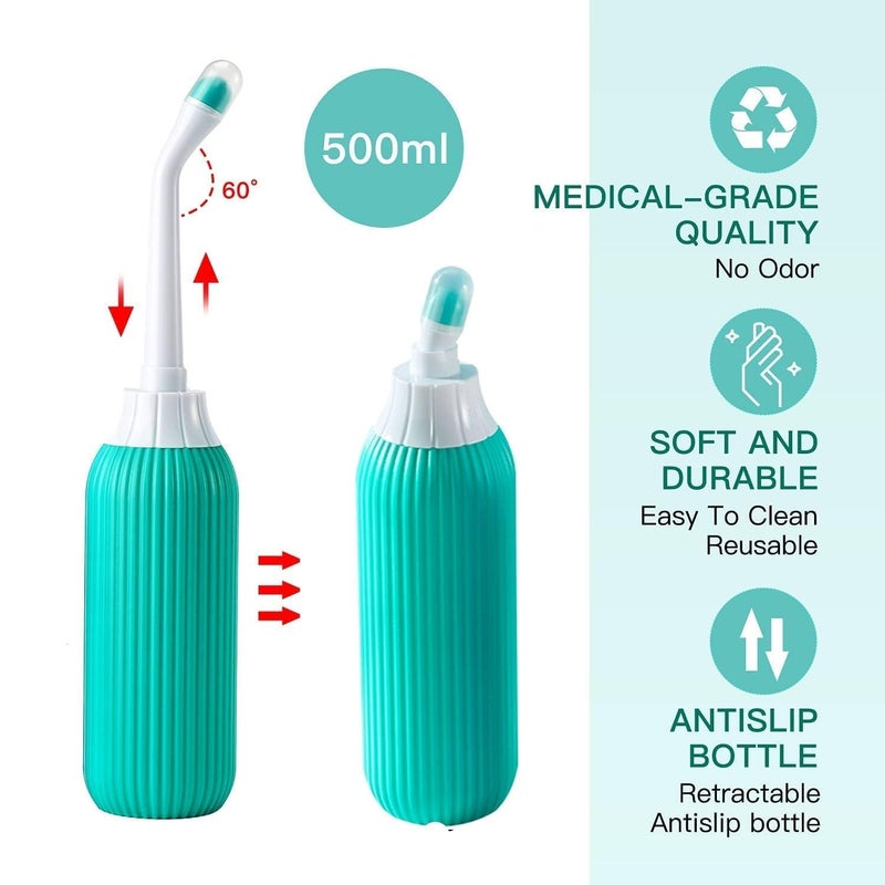FALONG 500ml Retractable Handheld Portable BidetJet Spray for Personal Hygiene Care with 2 Nozzles and Travel Pouch Green - Image 3