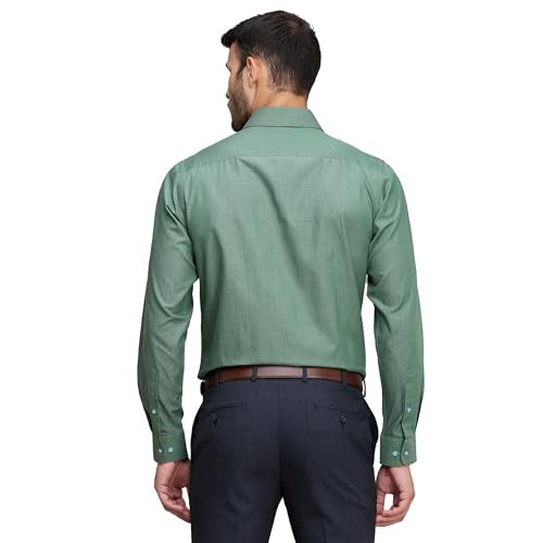 Raymond Men's Slim Fit Formal Shirt | Pure Cotton Solid Design Semi Cutaway Collar Office Wear Dark Green - Image 4