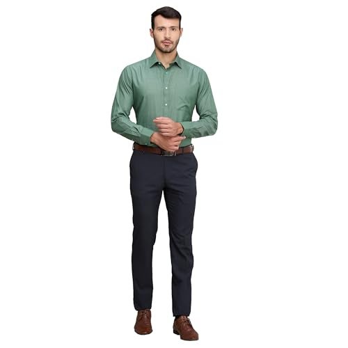 Raymond Men's Slim Fit Formal Shirt | Pure Cotton Solid Design Semi Cutaway Collar Office Wear Dark Green - Image 5