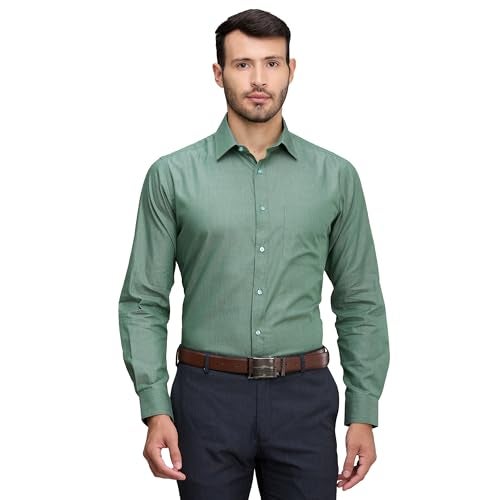 Raymond Men's Slim Fit Formal Shirt | Pure Cotton Solid Design Semi Cutaway Collar Office Wear Dark Green - Image 1