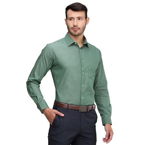 Raymond Men's Slim Fit Formal Shirt | Pure Cotton Solid Design Semi Cutaway Collar Office Wear Dark Green - Image 2