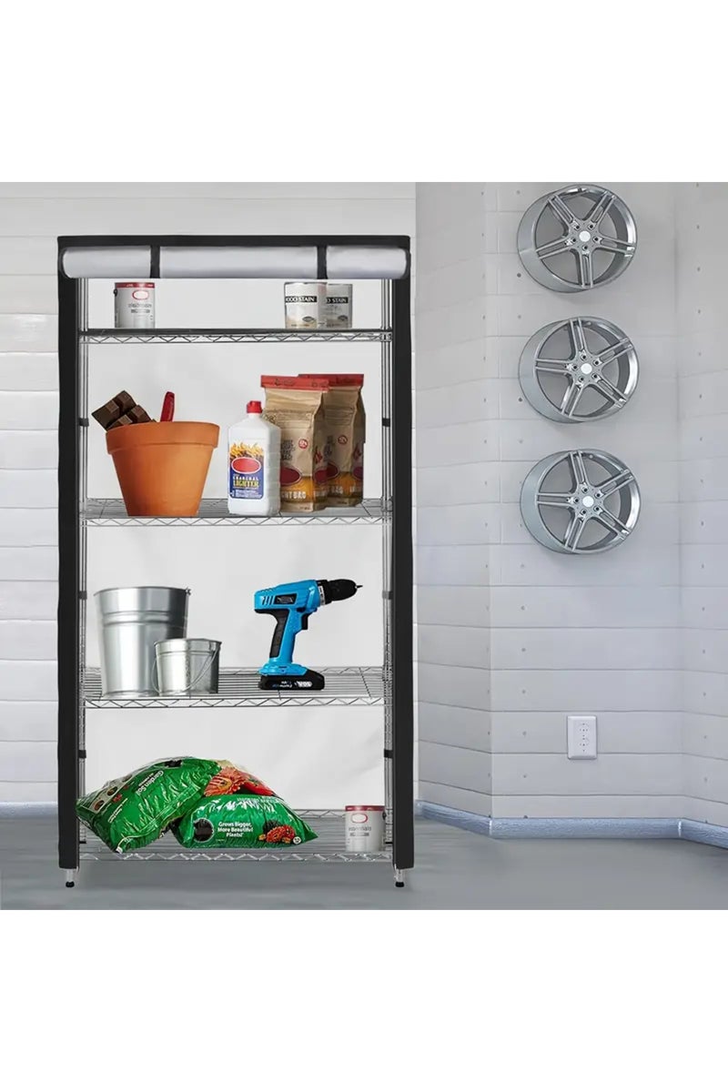 إيروريكس غطاء رف معدني خارجي أسود اللون، قطعة واحدة، بأبعاد 92×41×183 سم - شبكة تخزين مقاومة للماء والغبار مزودة بسحاب - Image 2