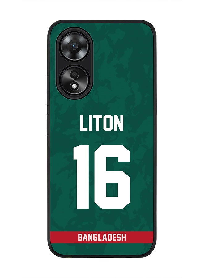 Stylizedd Rugged Black edge case for Oppo A58 4G, Slim fit Soft Case Flexible Anti Drop TPU Gel Thin Cover- Team Bangladesh Liton Das, Jersey No 16 - Image 1